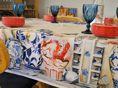 מפת שולחן מודפסת דגם פורצלן