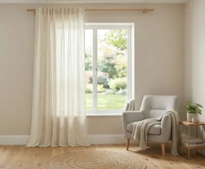 זוג וילונות פשתן בתפירת השחלה רוחב כל כנף 1.20 אורך כל כנף 2.50